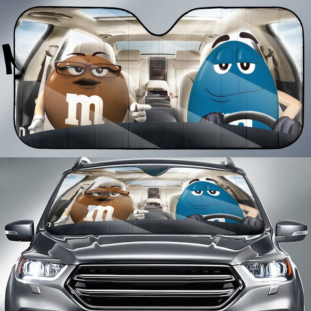 Funny M&M Chocolate Brow Blue Driving Car Auto Sunshade