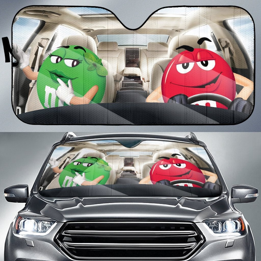 Funny M&M Chocolate Green Red Driving Car Auto Sunshade