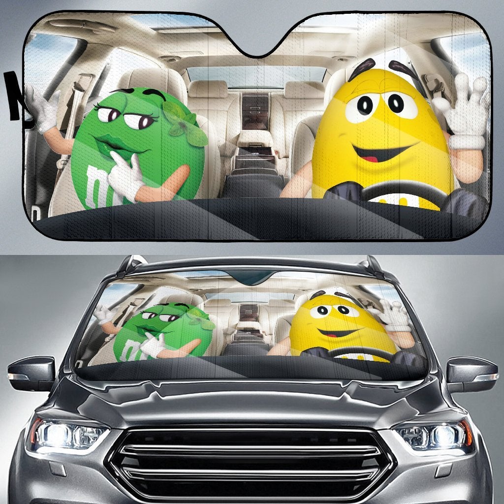Funny M&M Chocolate Green Yellow Driving Car Auto Sunshade
