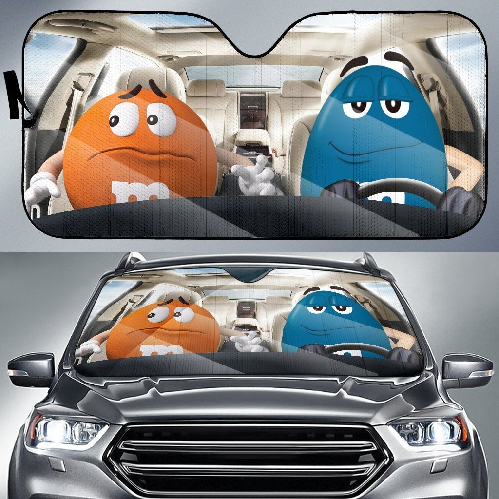 Funny M&M Chocolate Orange Blue Driving Car Auto Sunshade