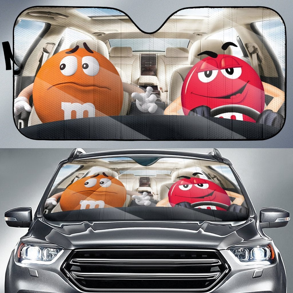 Funny M&M Chocolate Orange Red Driving Car Auto Sunshade