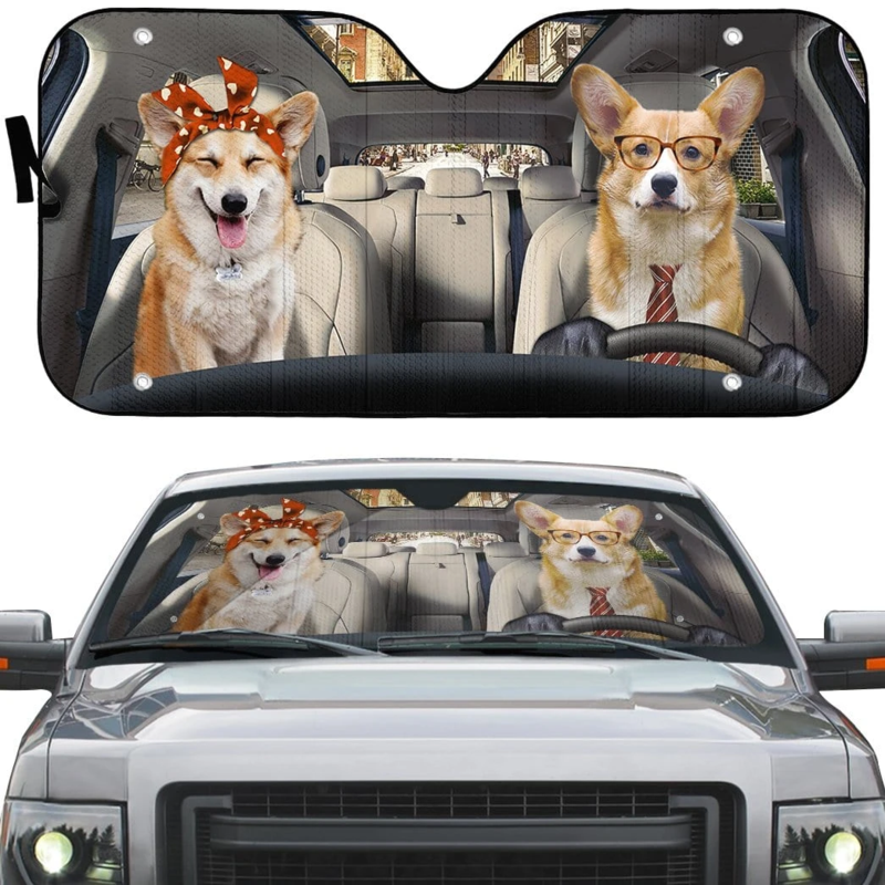 Adorable Couple Corgi Dogs Car Sunshade Gift Ideas 2021