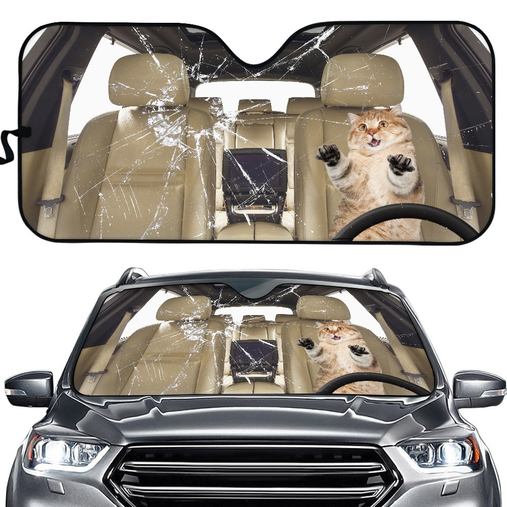 Funny Cat Broke Glass Car Auto Sunshades