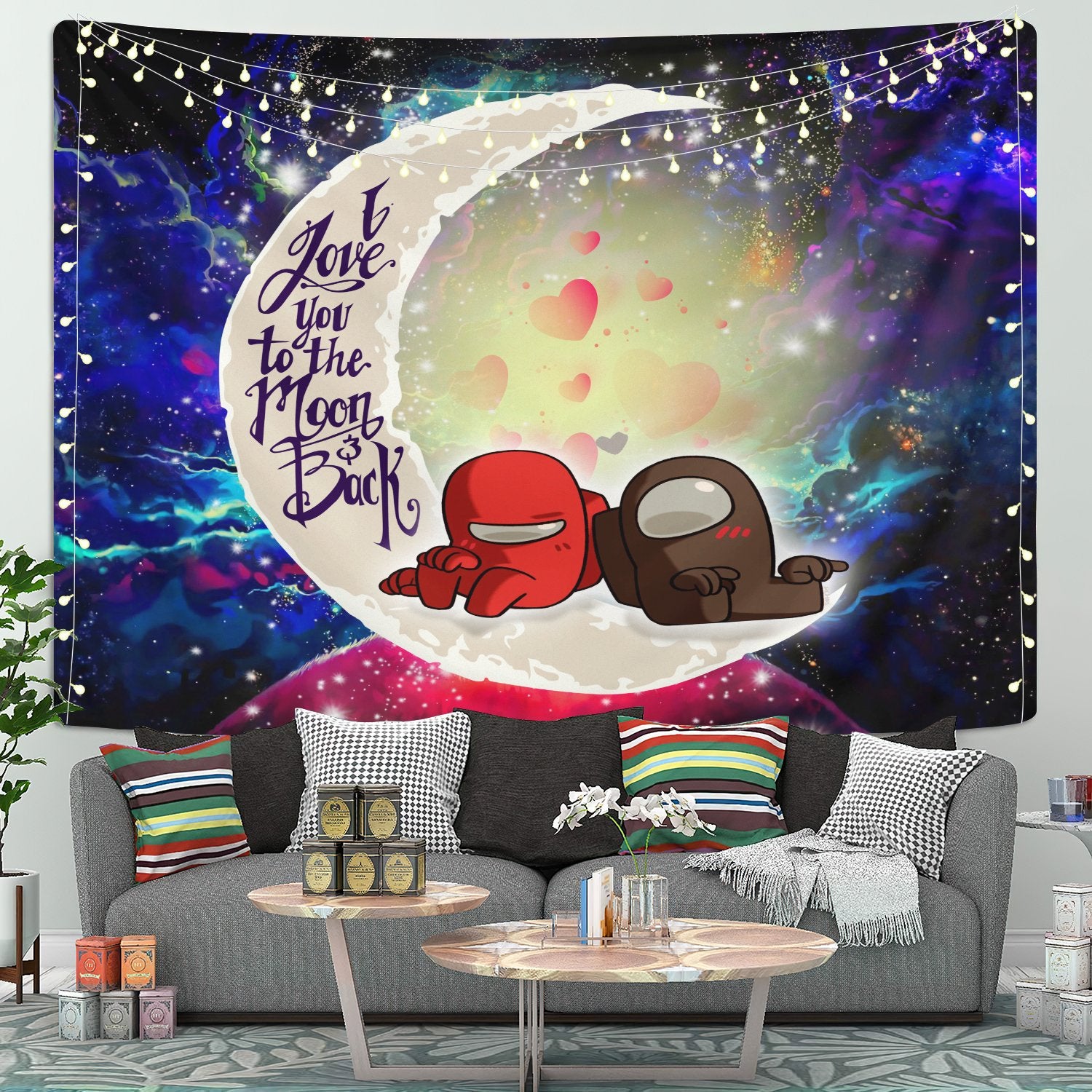 Among Us Couple Love You To The Moon Galaxy Tapestry Room Decor