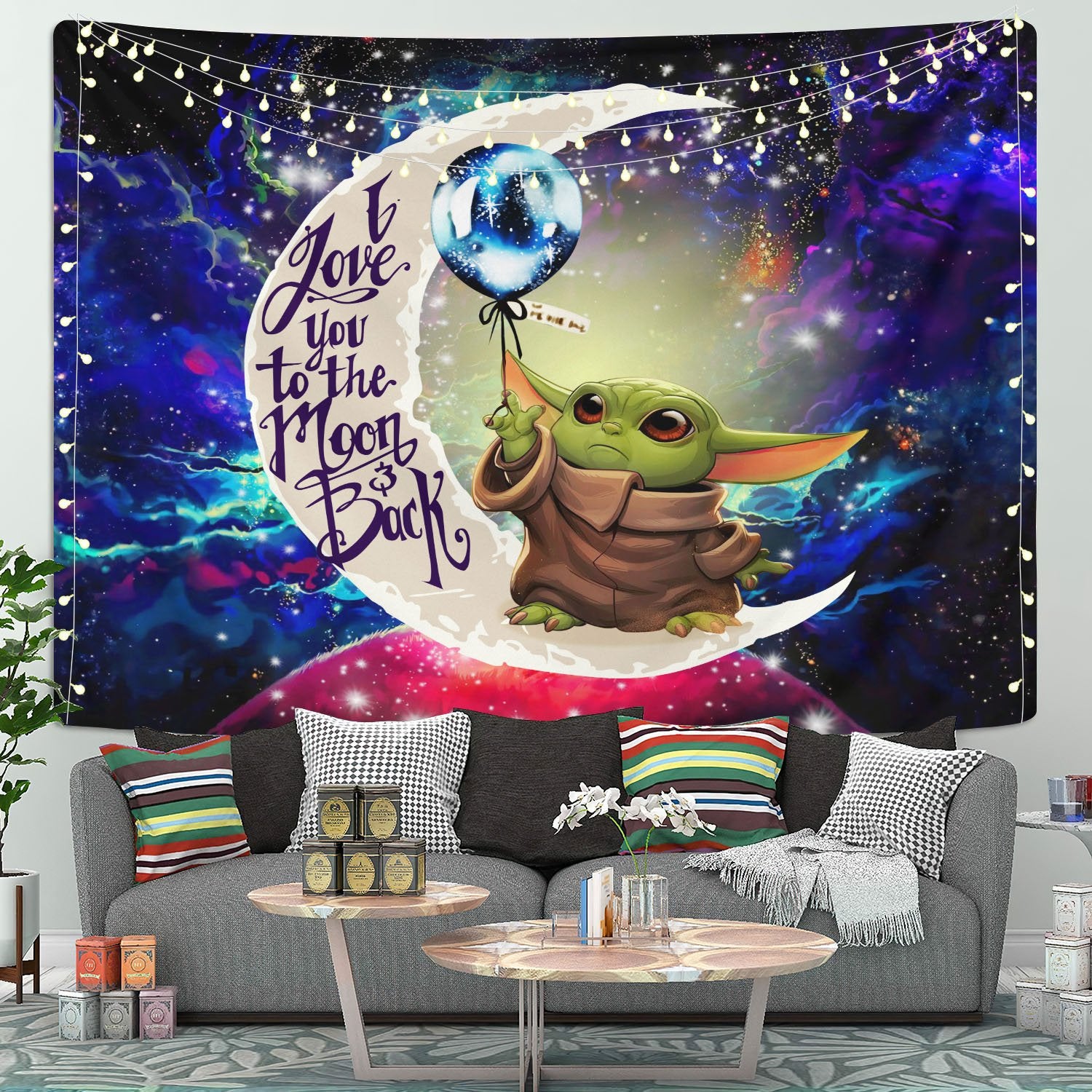 Baby Yoda Moon And Back Tapestry Room Decor