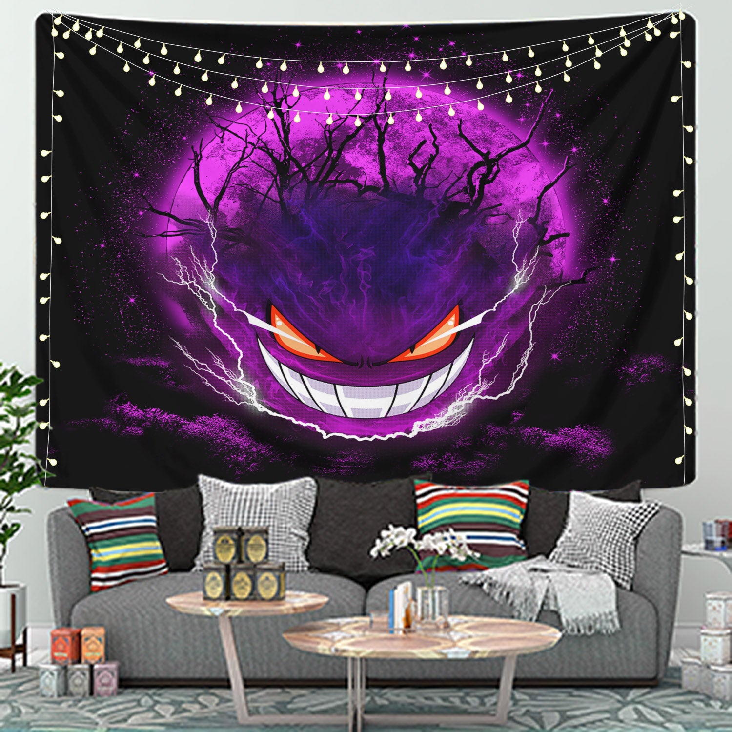 Gengar Pokemon Ghost Scary Moonlight Tapestry Room Decor