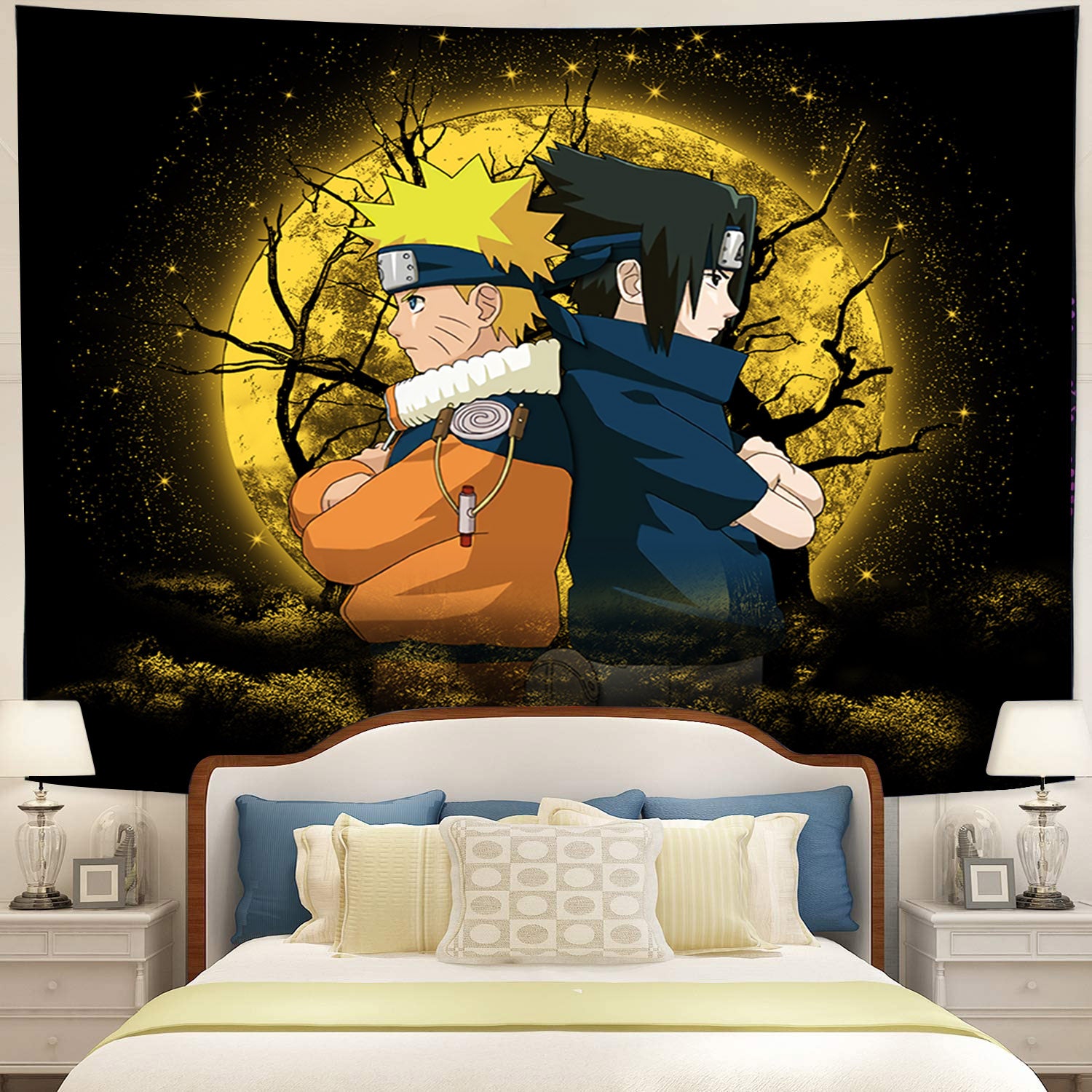 Naruto Sasuke Moonlight Tapestry Room Decor - Nearkii