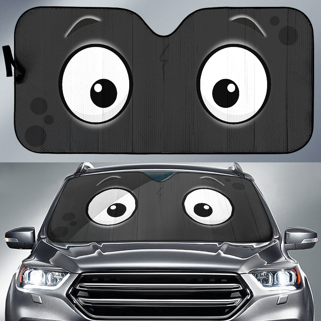 Black Slight Surprised Cartoon Eyes Car Auto Sunshades