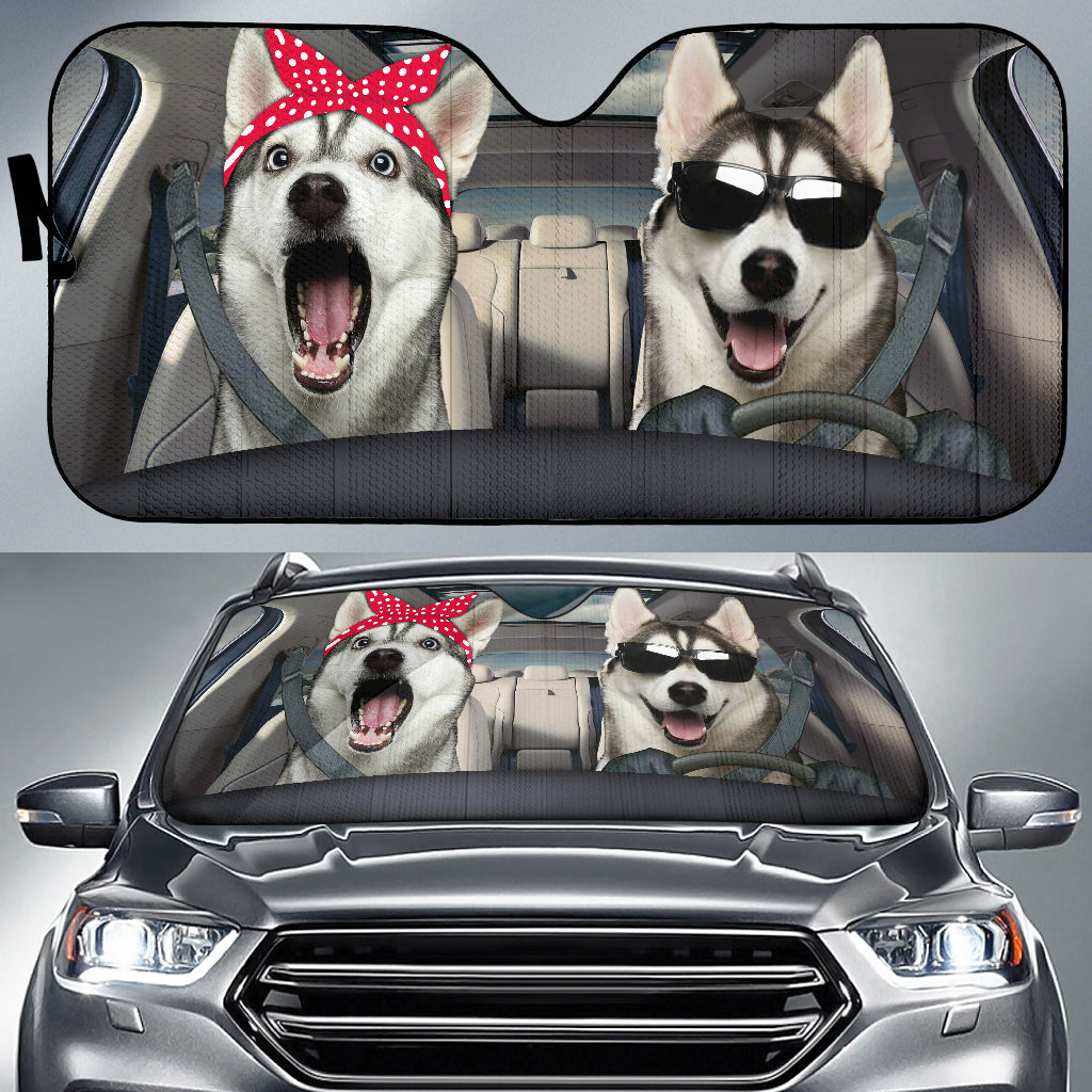 Funny Husky Couple Car Auto Sunshades