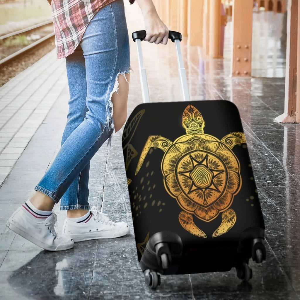 Golden Sea Turtle Luggage Cover Suitcase Protector