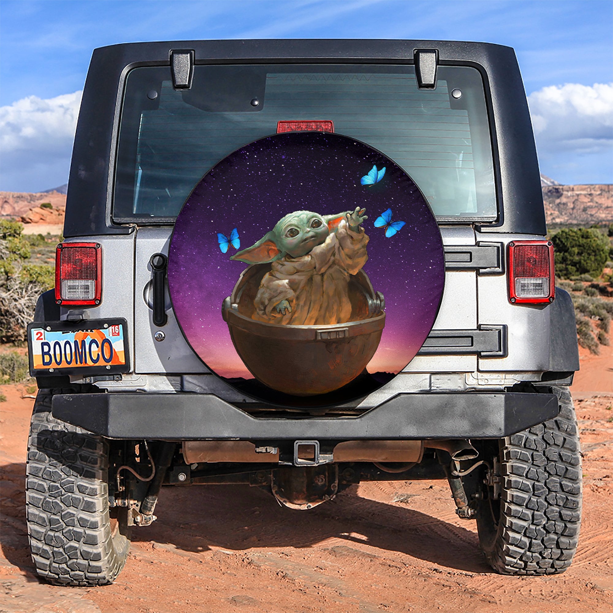Baby Yoda Galaxy Butterfly Car Spare Tire Covers Gift For Campers Nearkii
