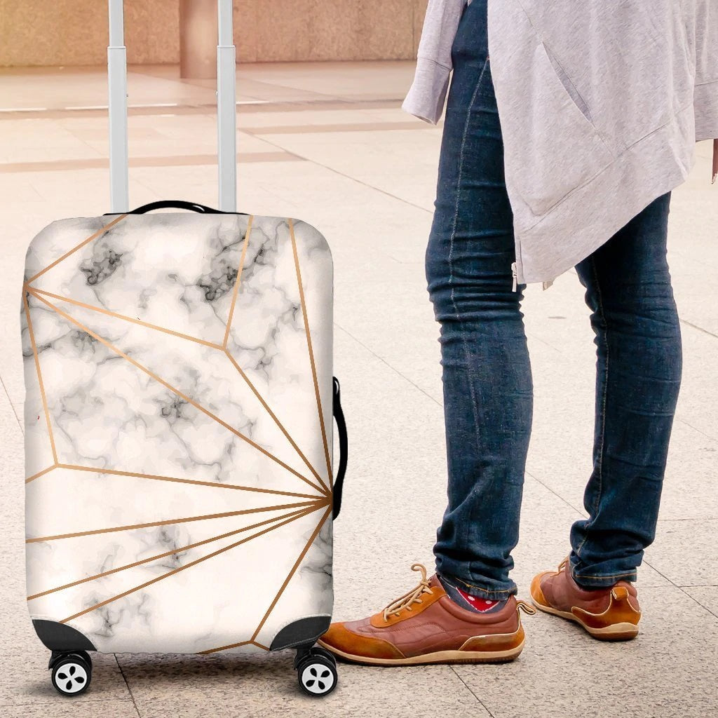 Gold Geometric Line Marble Luggage 