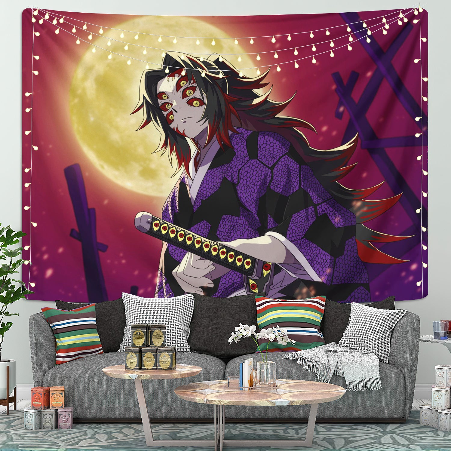 Kokushibou Demon Slayer Anime Tapestry Room Decor Nearkii 7702