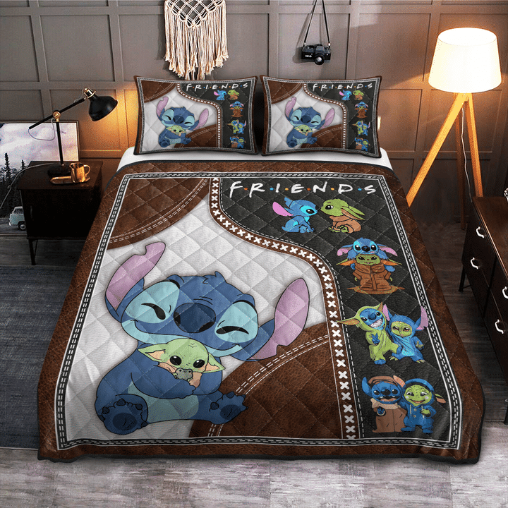 Baby Yoda And Stitch Friends Quilt Bed Sets Nearkii