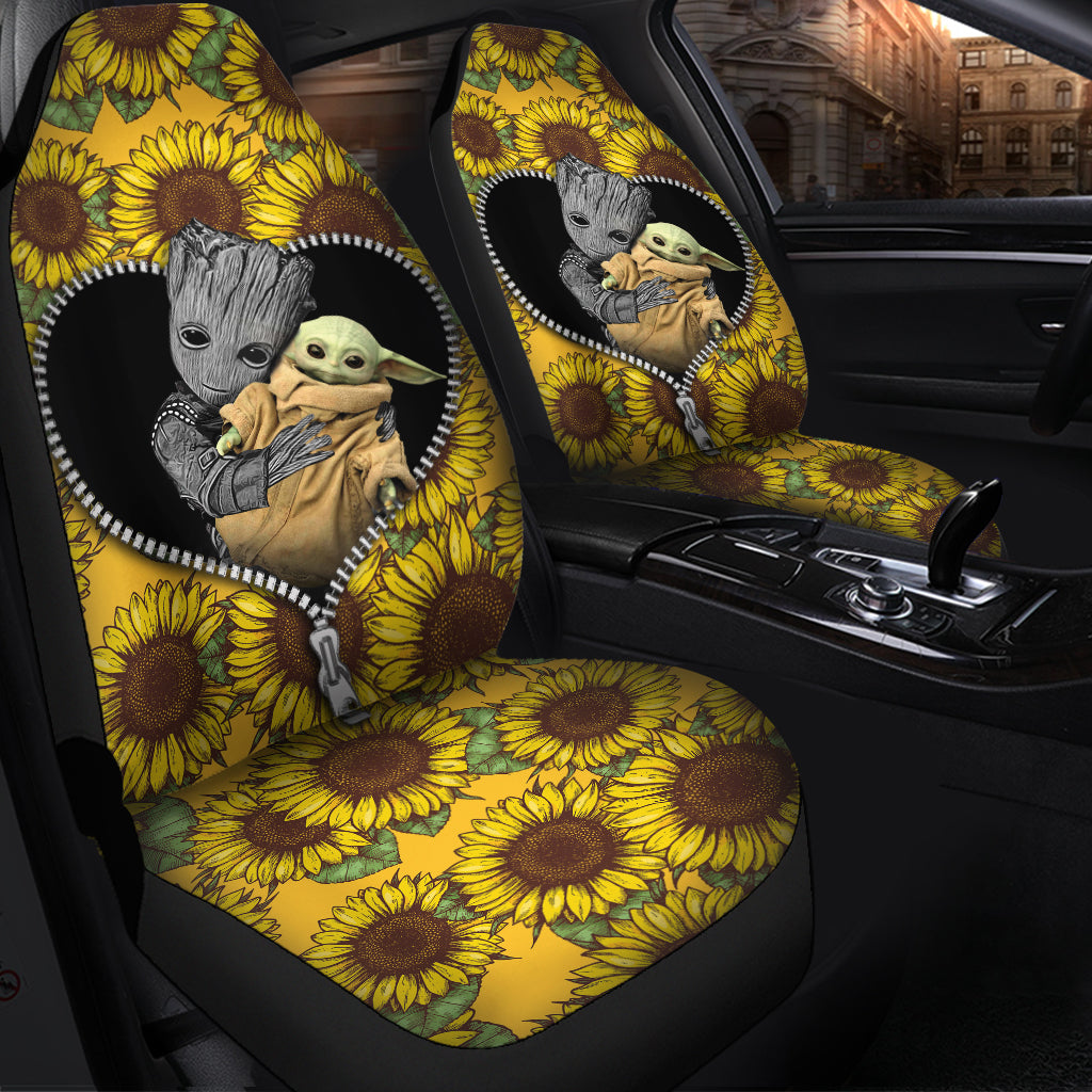 Baby Groot Baby Yoda Sunflower Zipper Premium Custom Car Seat Covers Decor Protectors