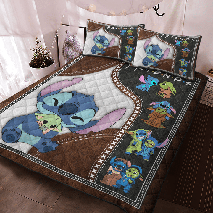 Baby Yoda And Stitch Friends Quilt Bed Sets Nearkii