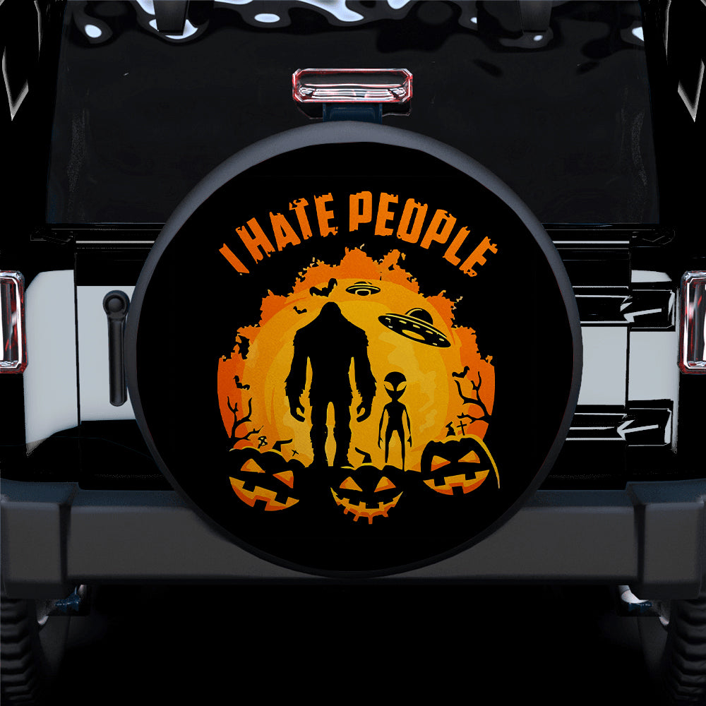 Bigfoot And Alien Hate People Car Spare Tire Covers Gift For Campers Nearkii
