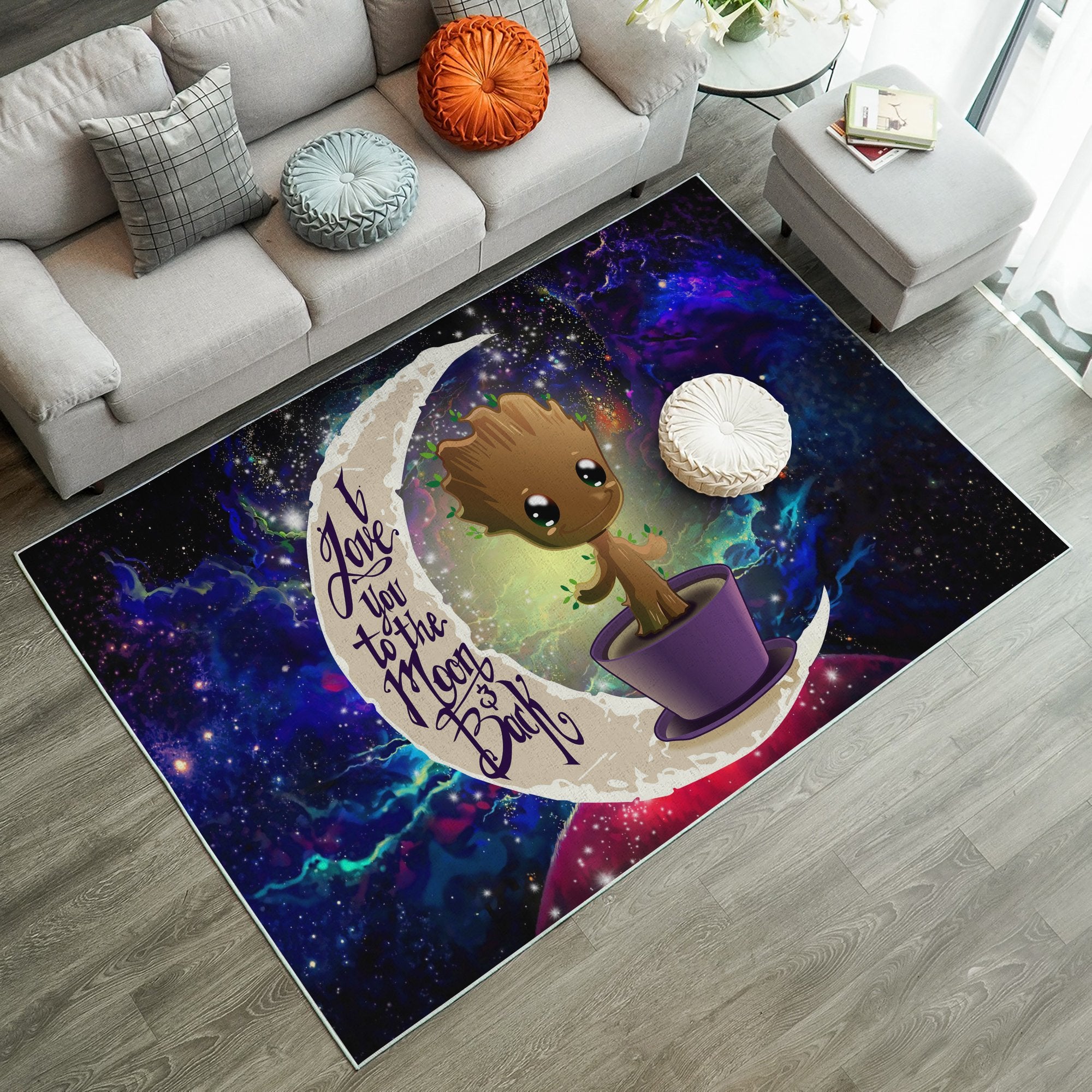 Baby Groot Love You To The Moon Galaxy Carpet Rug Home Room Decor Nearkii