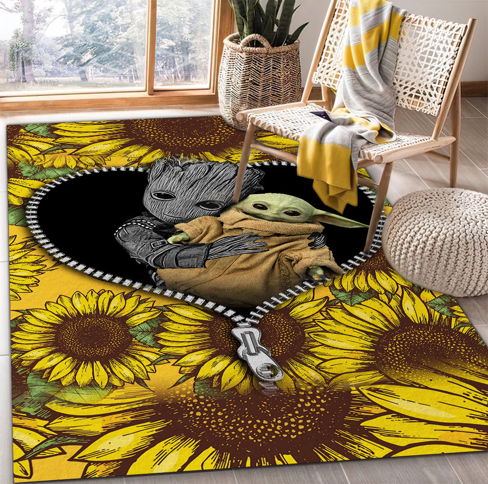 Baby Groot And Baby Yoda Sunflower Zipper Rug Carpet Rug Home Room Decor Nearkii