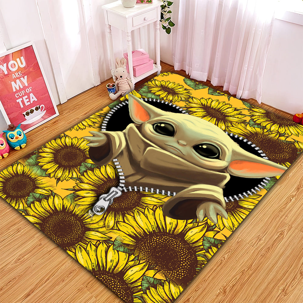Baby Yoda Sunflower Zipper Rug Carpet Rug Home Room Decor Nearkii