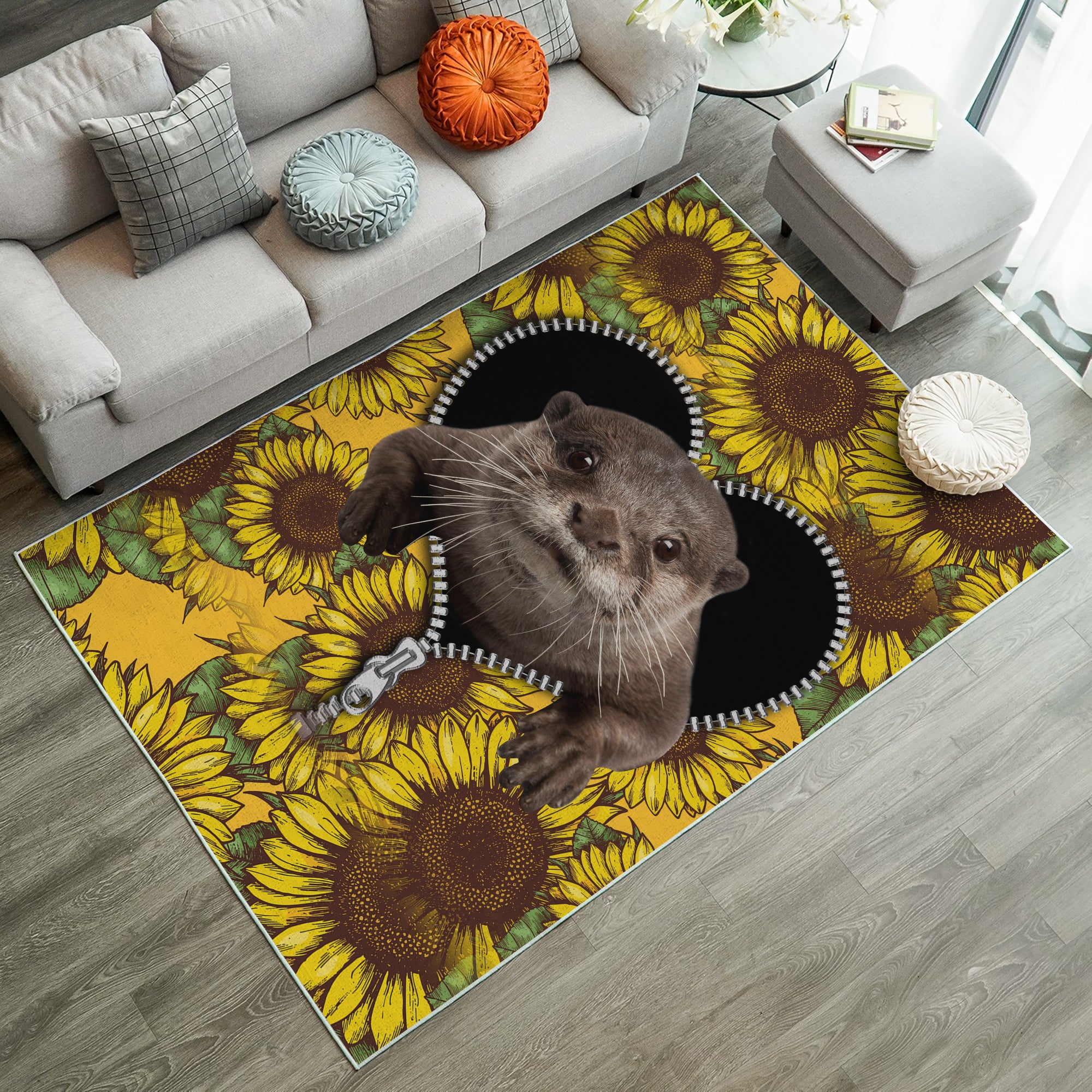 Beaver Sunflower Zipper Rug Carpet Rug Home Room Decor Nearkii