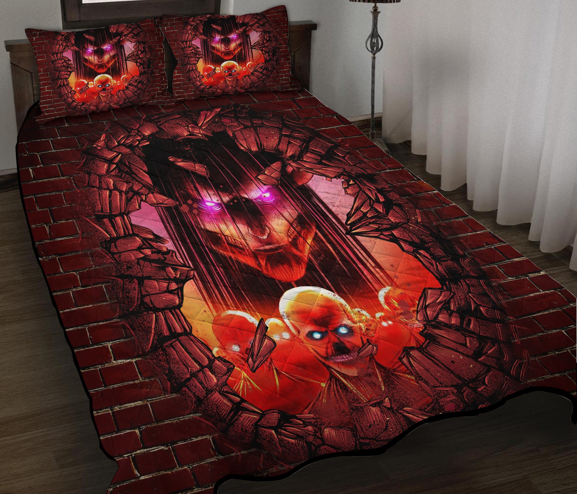 Eren Attack On Titans Founding Titan Break Wall Anime Quilt Bed Sets Nearkii
