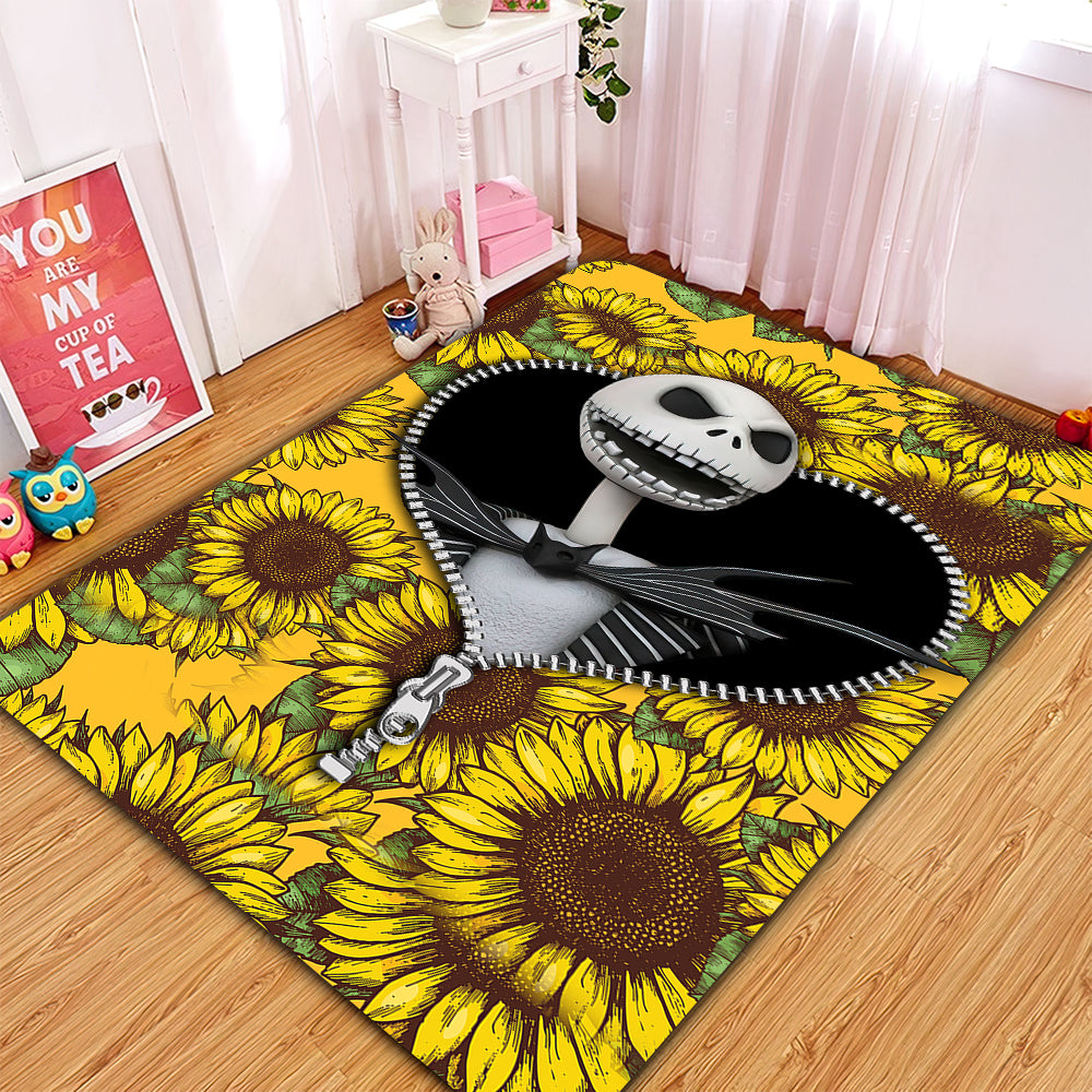 Jack Skellington Nightmare Before Christmas Sunflower Zipper Rug Carpet Rug Home Room Decor Nearkii