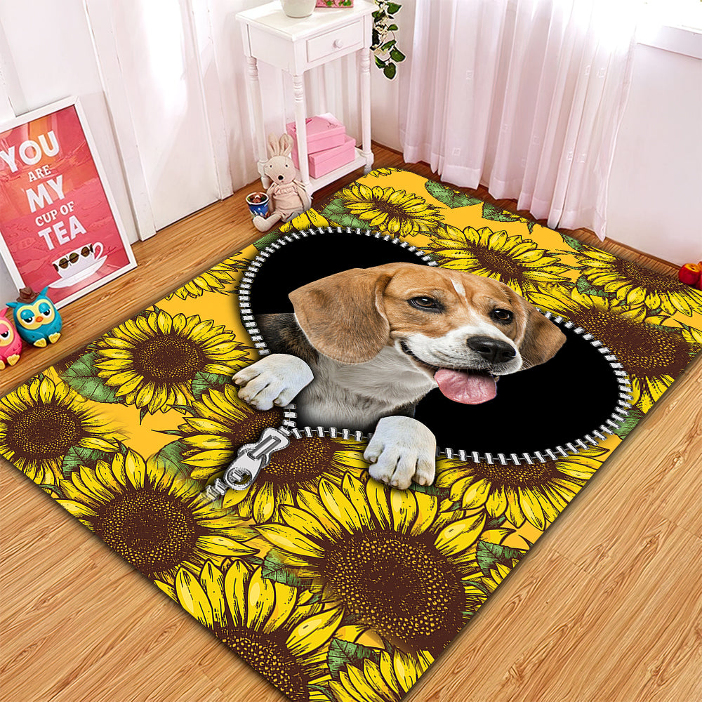 Lovely Beagle Sunflower Zipper Rug Carpet Rug Home Room Decor Nearkii