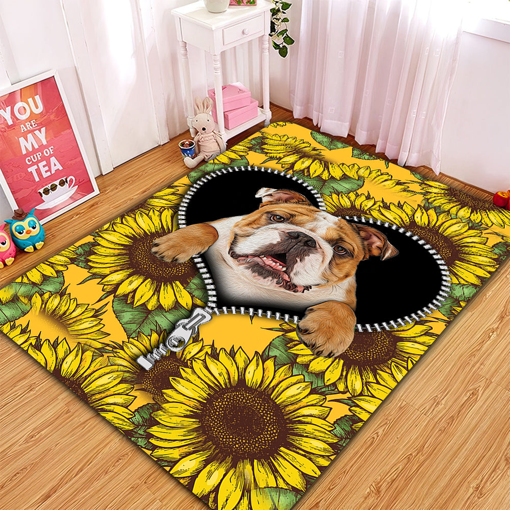 Bulldog Sunflower Zipper Rug Carpet Rug Home Room Decor Nearkii