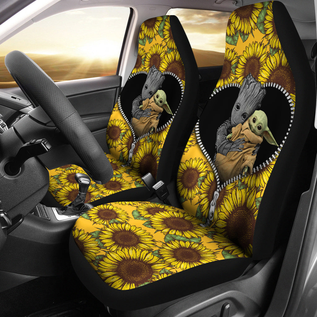 Baby Groot Baby Yoda Sunflower Zipper Premium Custom Car Seat Covers Decor Protectors