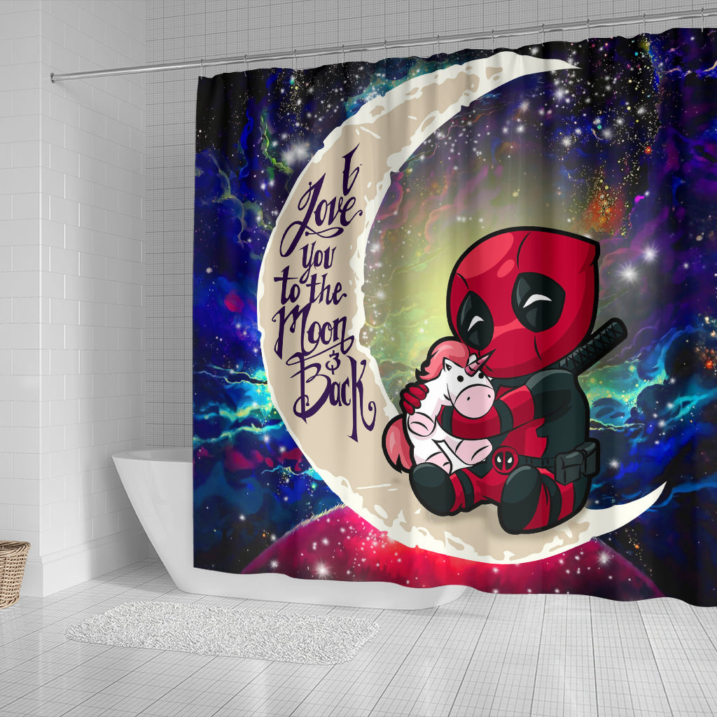 Chibi Deadpool Unicorn Toy Love You To The Moon Galaxy Shower Curtain Nearkii
