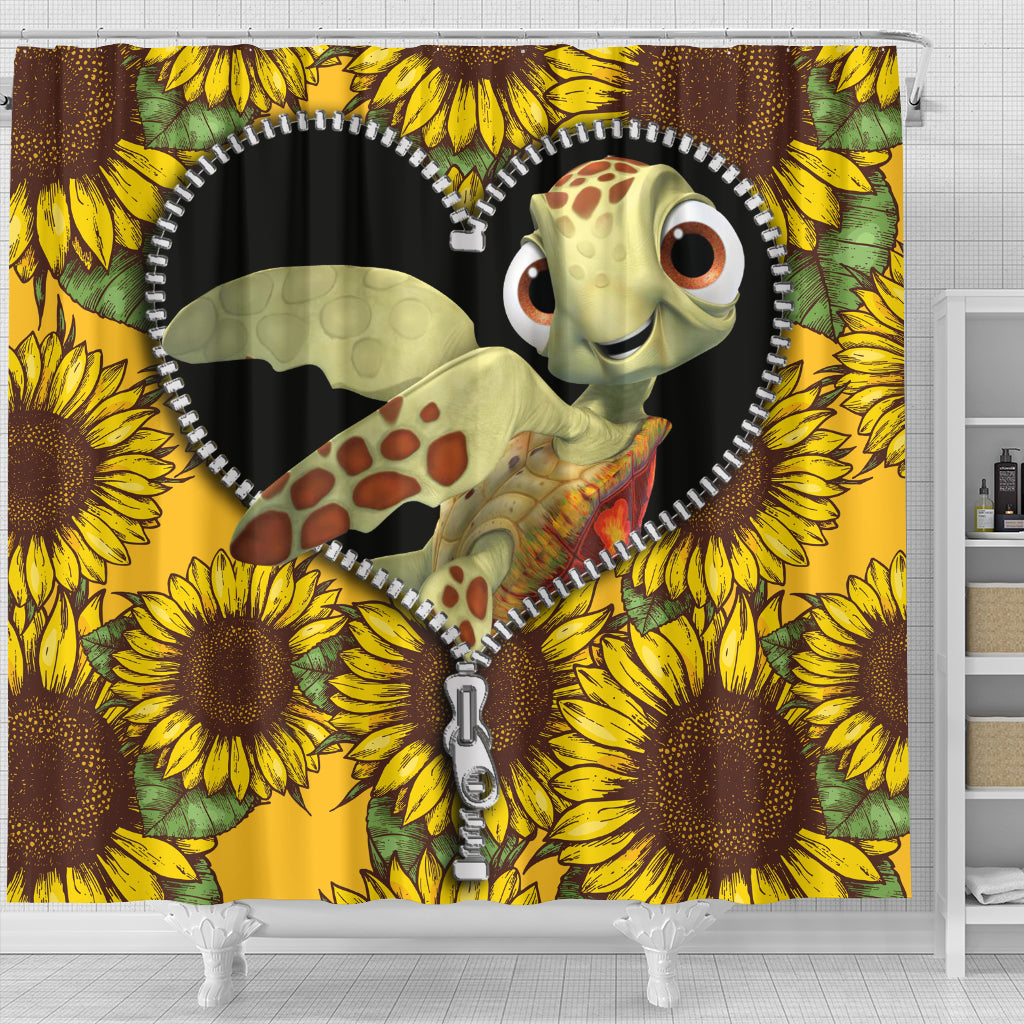 Turtle Sunflower Zipper Shower Curtain Nearkii