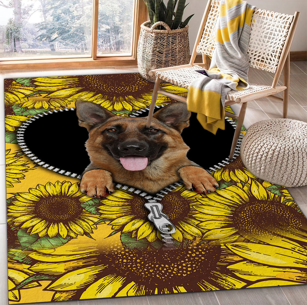 German Shepherd Sunflower Zipper Rug Carpet Rug Home Room Decor Nearkii