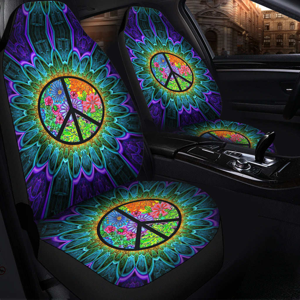 Hippie Rainbow Colorful Premium Custom Car Seat Covers Decor Protectors