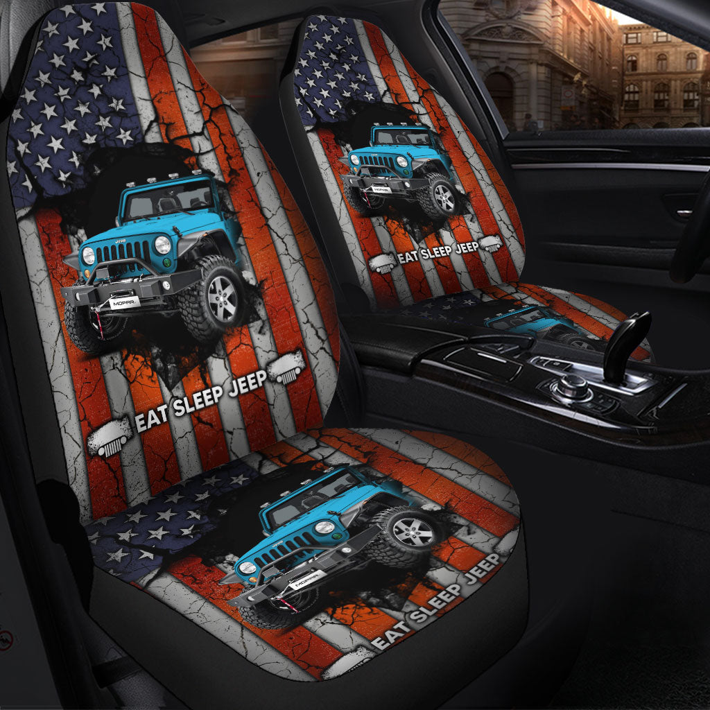 Eat Sleep Jeep Blue Premium Custom Car Seat Covers Decor Protectors Nearkii