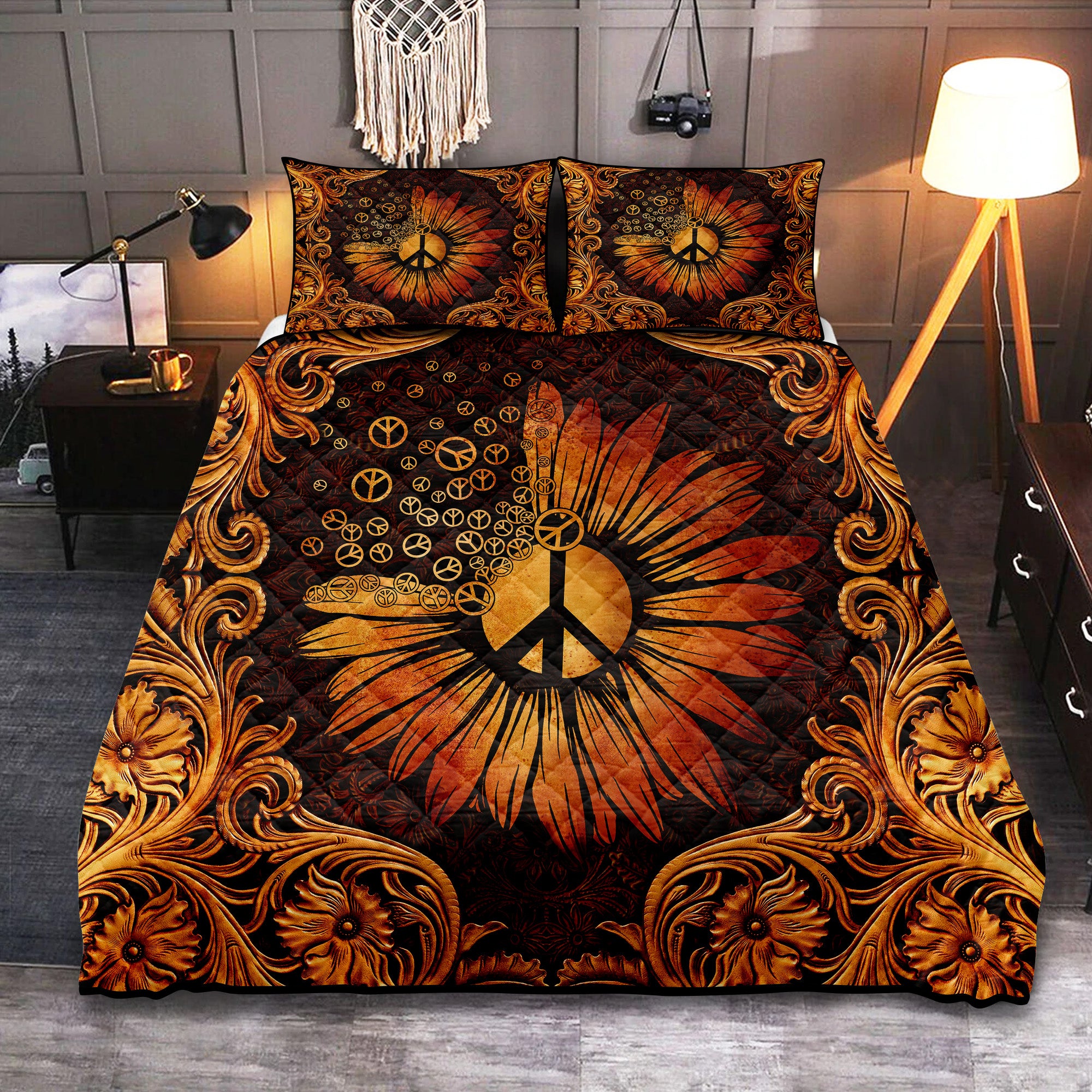 peace-sign-sunflower-hippie-quilt-bed-sets-nearkii