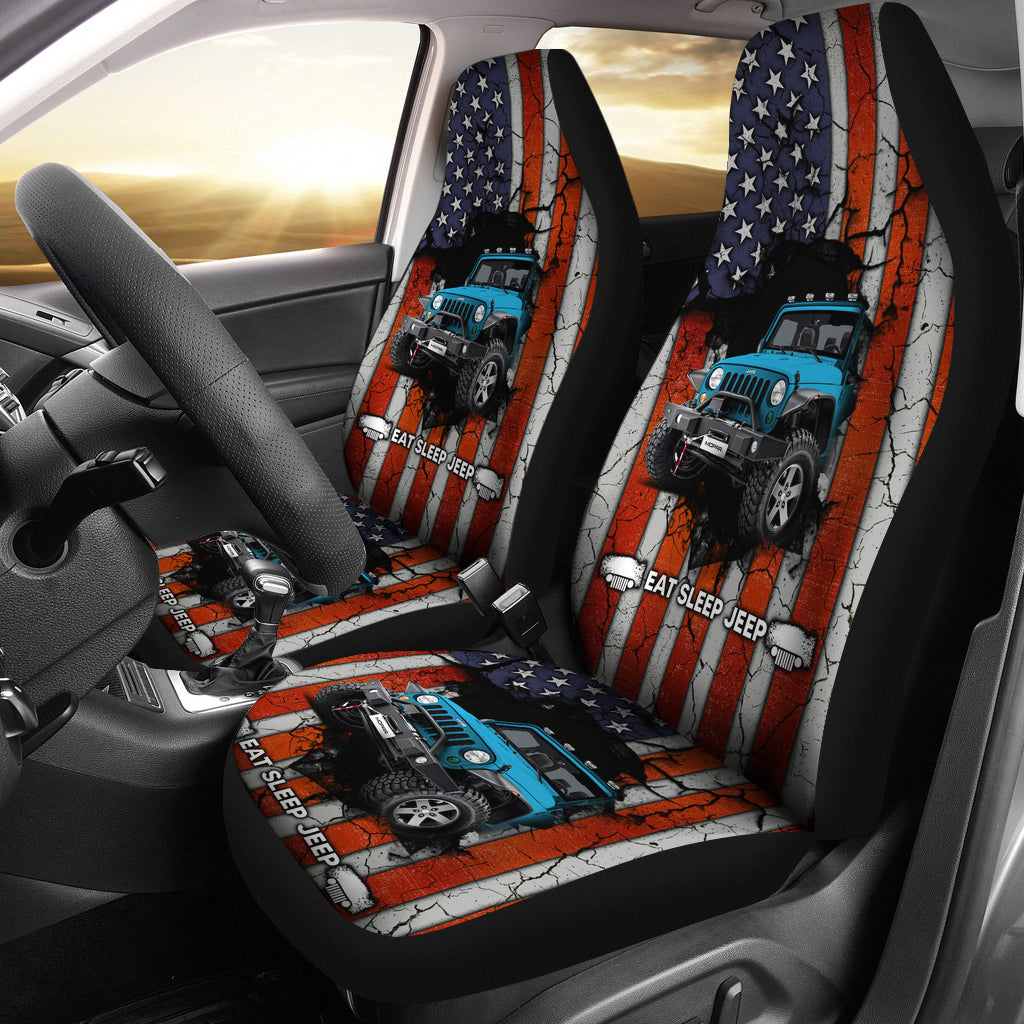 Eat Sleep Jeep Blue Premium Custom Car Seat Covers Decor Protectors Nearkii