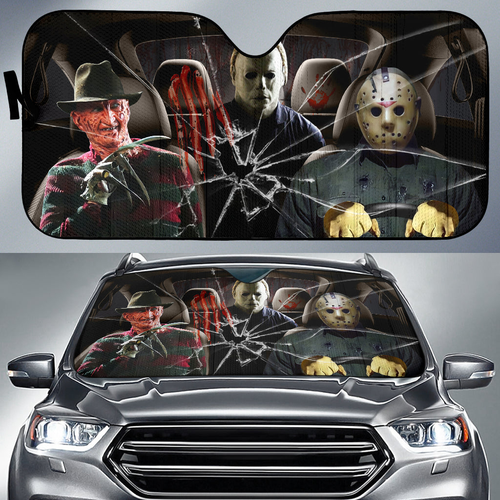 Horror Freddy Michael And Jason Broke Glass Car Auto Sunshades Nearkii