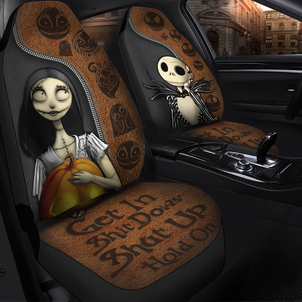 Jack And Sally Nightmare Before Christmas Get In Sit Down Shut Up Hold on Premium Custom Car Seat Covers Decor Protectors Nearkii