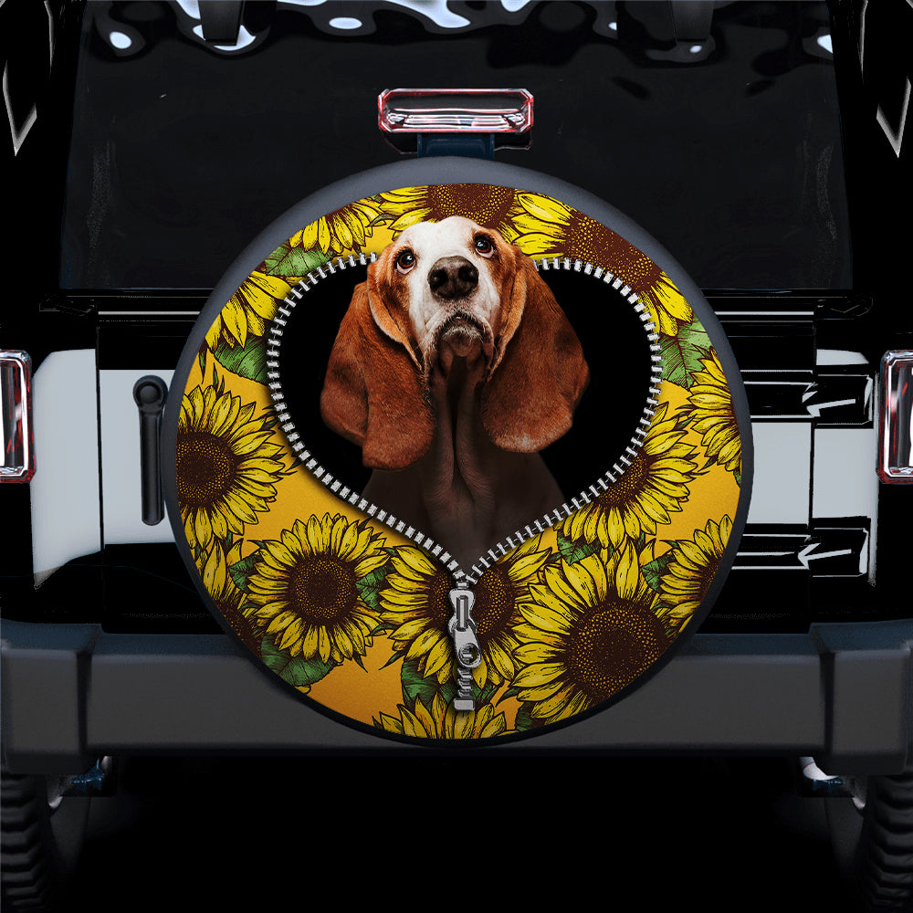 Basset Hound Sunflower Zipper Car Spare Tire Covers Gift For Campers Nearkii