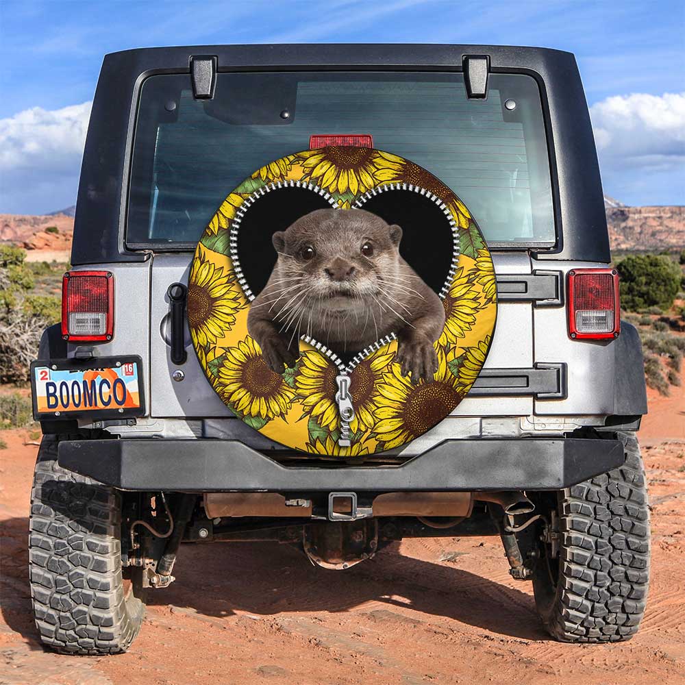 Beaver Sunflower Zipper Car Spare Tire Covers Gift For Campers Nearkii