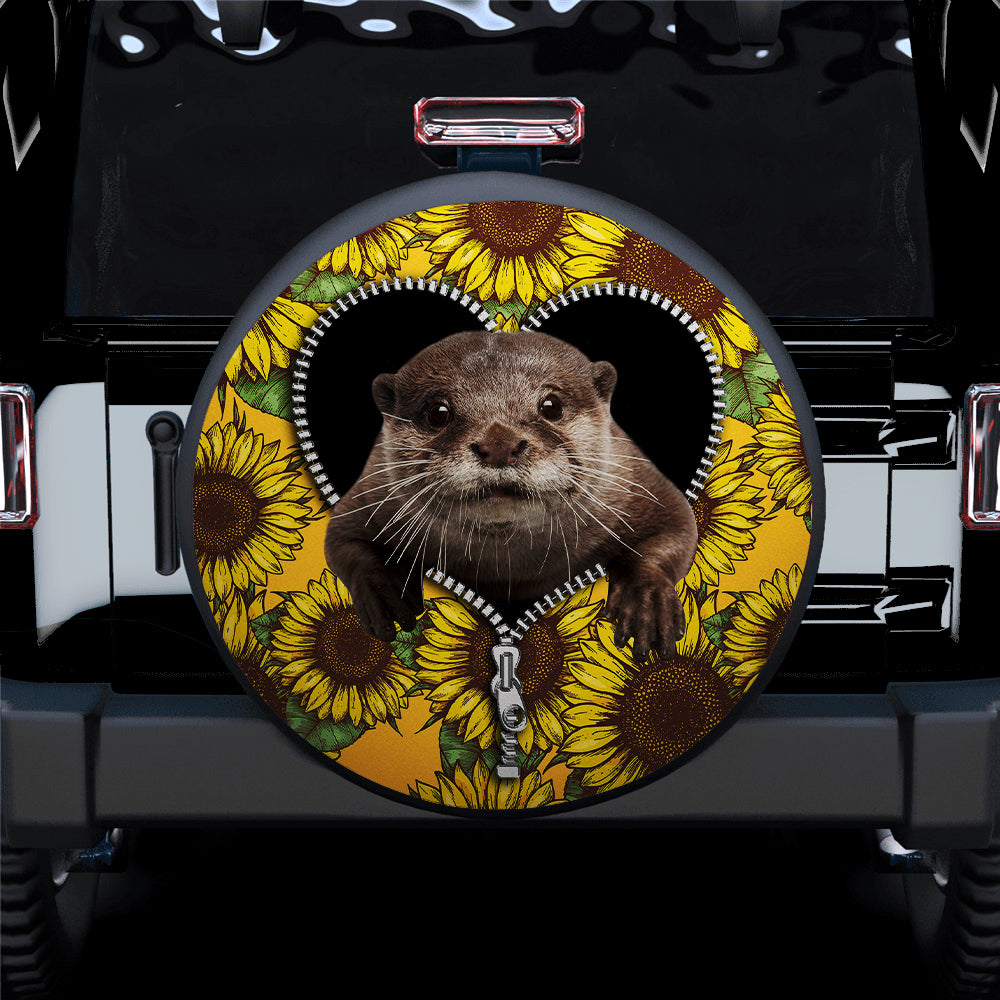 Beaver Sunflower Zipper Car Spare Tire Covers Gift For Campers Nearkii