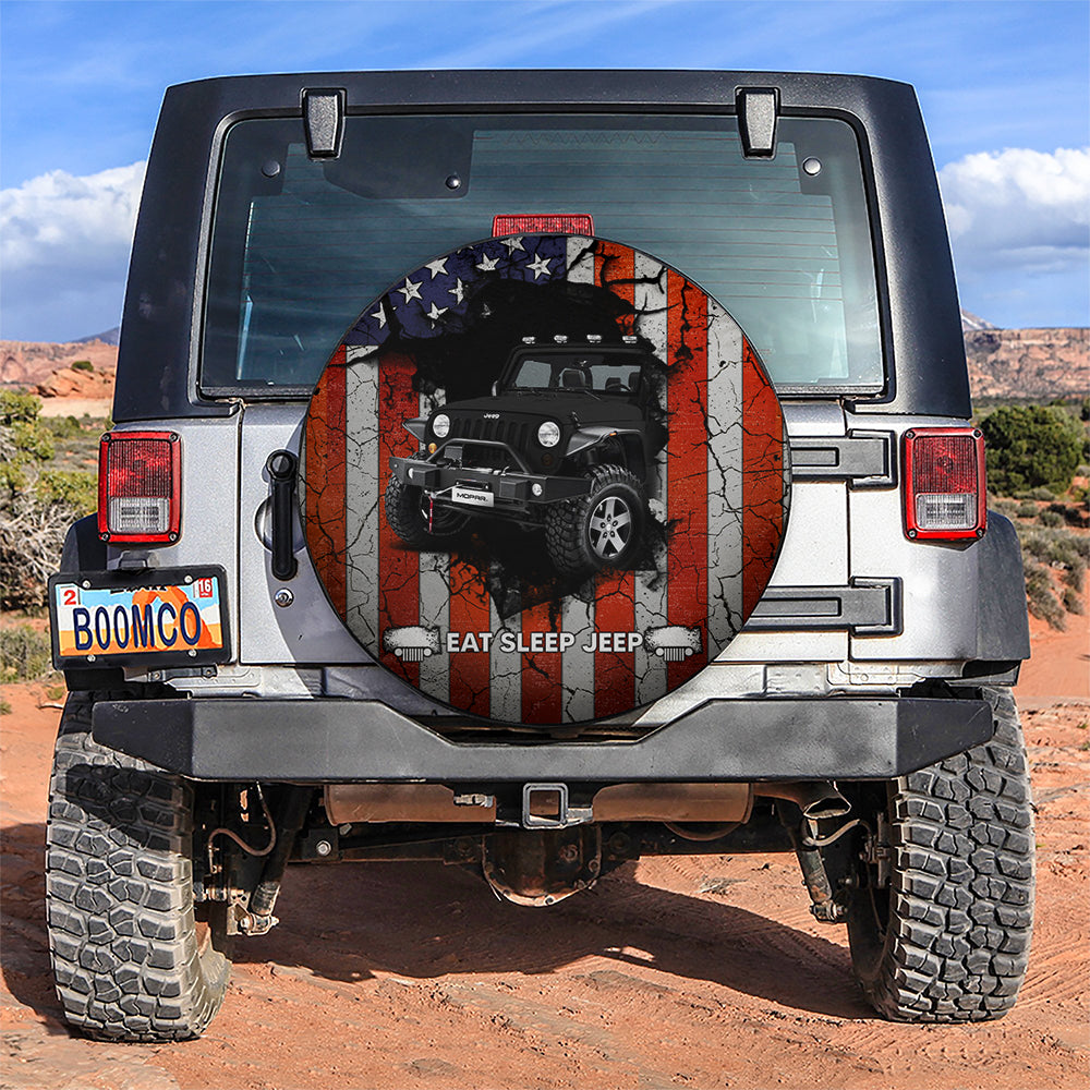Black Jeep American Flag 1 Car Spare Tire Covers Gift For Campers Nearkii