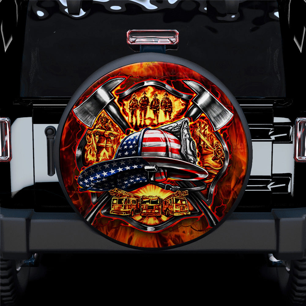 American USA Firefighter Symbol Car Spare Tire Covers Gift For Campers Nearkii