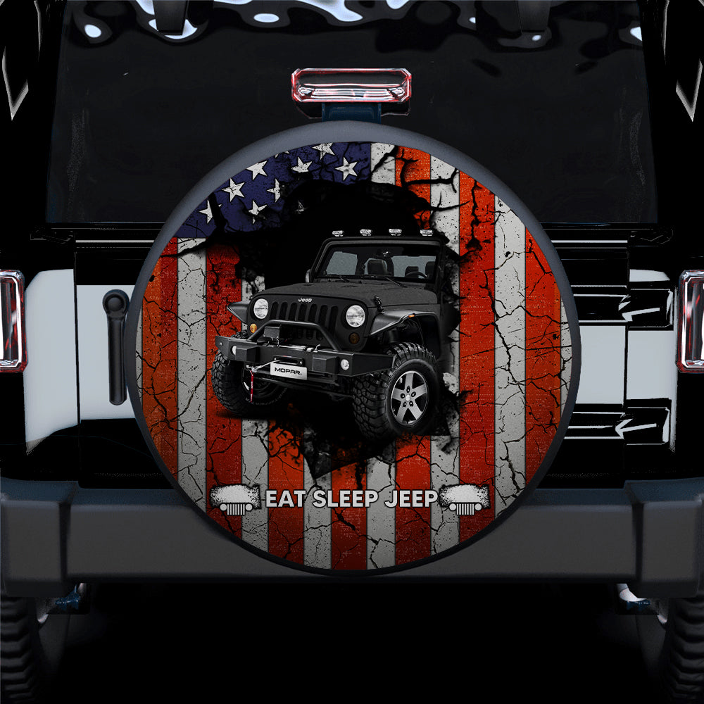 Grey Jeep American Flag Car Spare Tire Covers Gift For Campers Nearkii