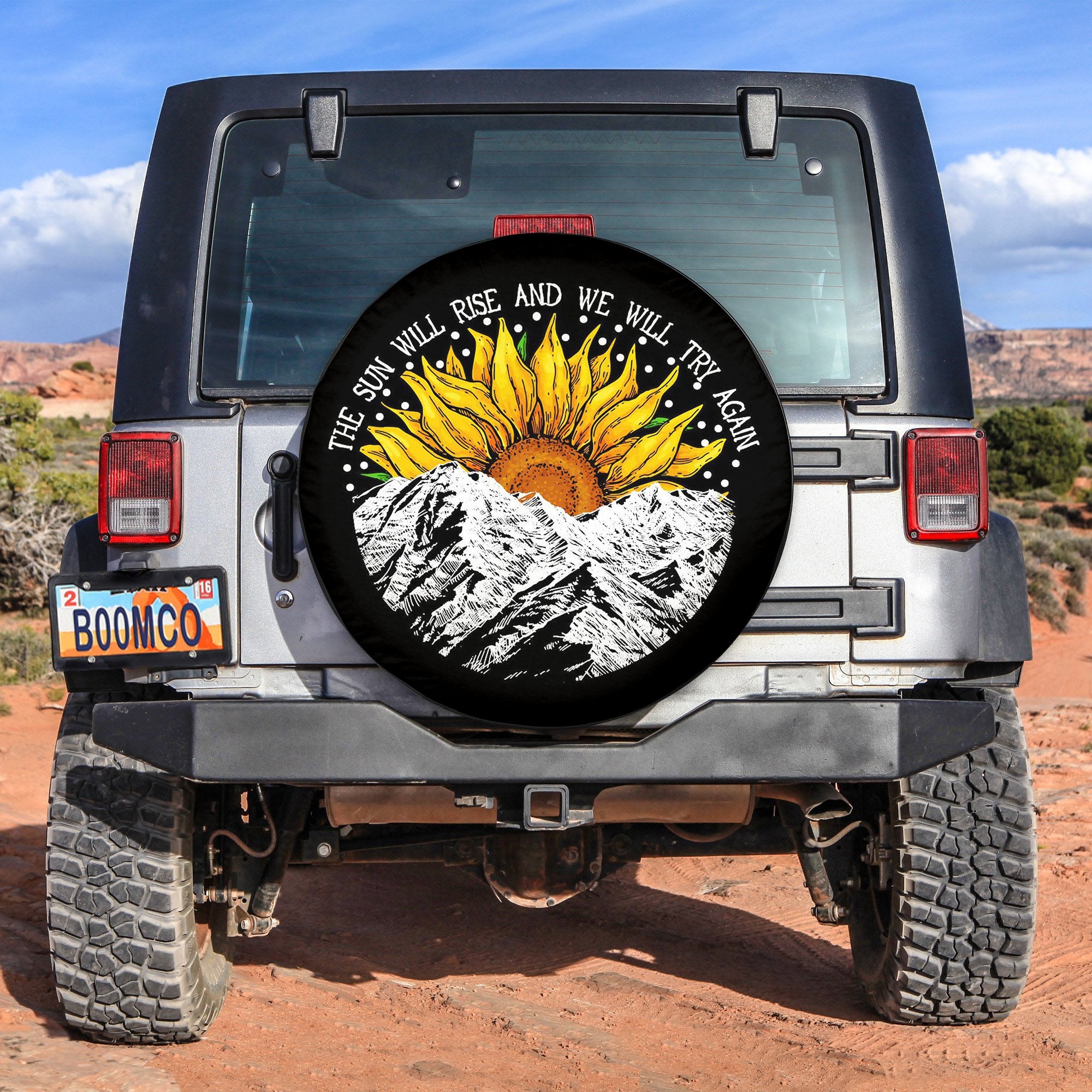 Sunflower Sunset On The Mountain Spare Tire Covers Gift For Campers Nearkii