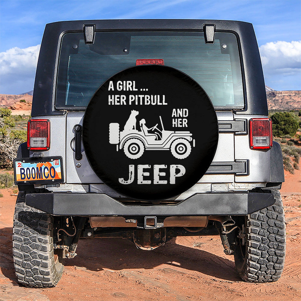 A Girl Her Pitbull And Her Jeep Car Spare Tire Covers Gift For Campers Nearkii