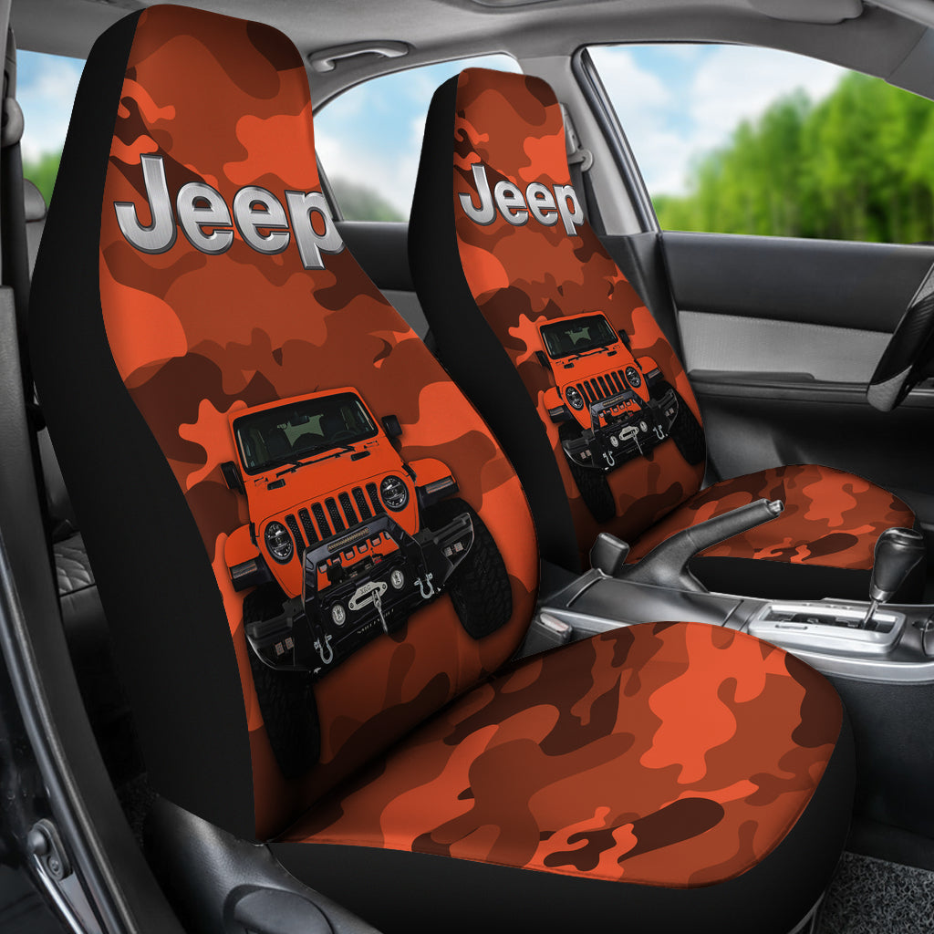Orange Jeep Camouflage Premium Custom Car Seat Covers Decor Protectors