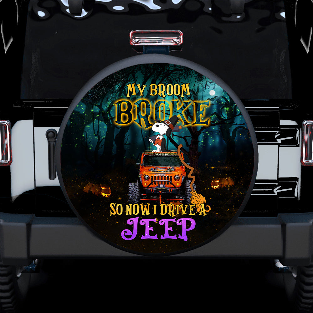 My Broom Brock So I Drive A Jeep Snoopy Halloween Car Spare Tire Covers Gift For Campers Nearkii