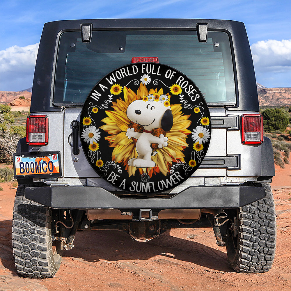 Sunflower Snoopy Car Spare Tire Covers Gift For Campers Nearkii